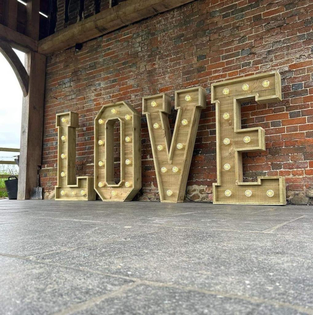 Wooden love letters lit for events hire